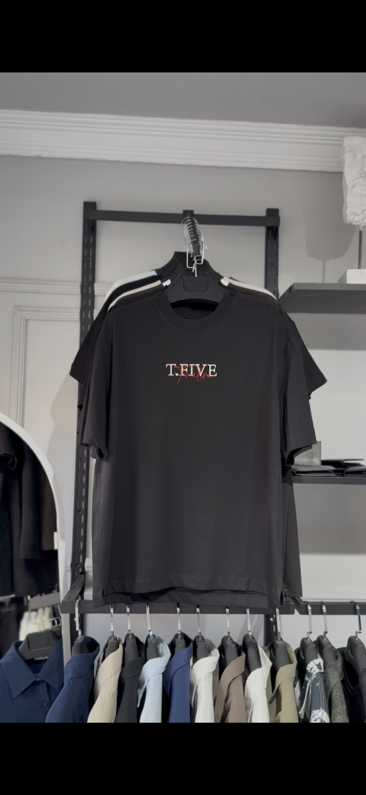 T.FIVE Oversize Baskılı Erkek Tişört – Siyah