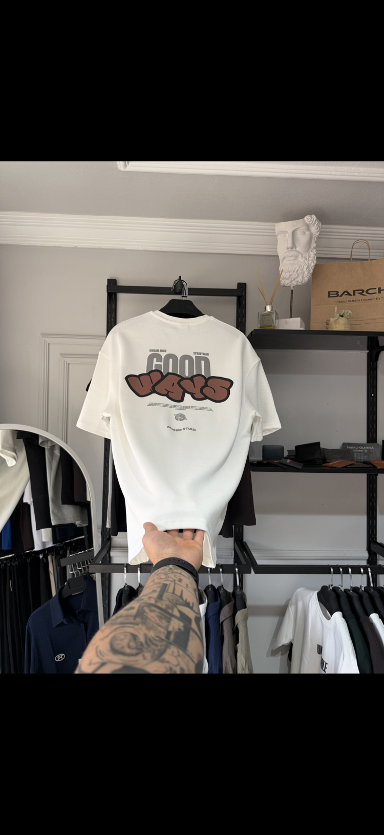 Beyaz GOOD WAYS Yarı Oversize Baskılı Erkek Tişört