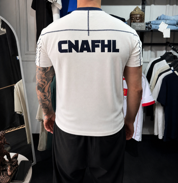 Barch Fashion “CNAFHL” T-Shirt (Beyaz - Lacivert Detay)