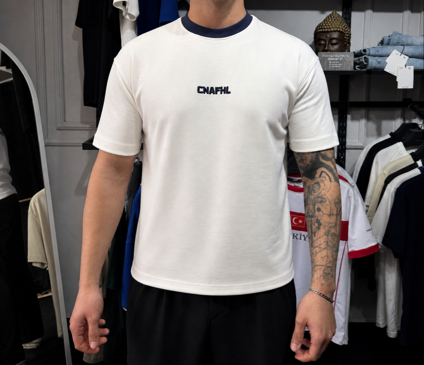 Barch Fashion “CNAFHL” T-Shirt (Beyaz - Lacivert Detay)