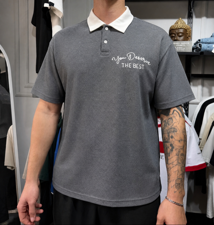 Barch Fashion Yarı Oversize Polo T-Shirt (Grey)
