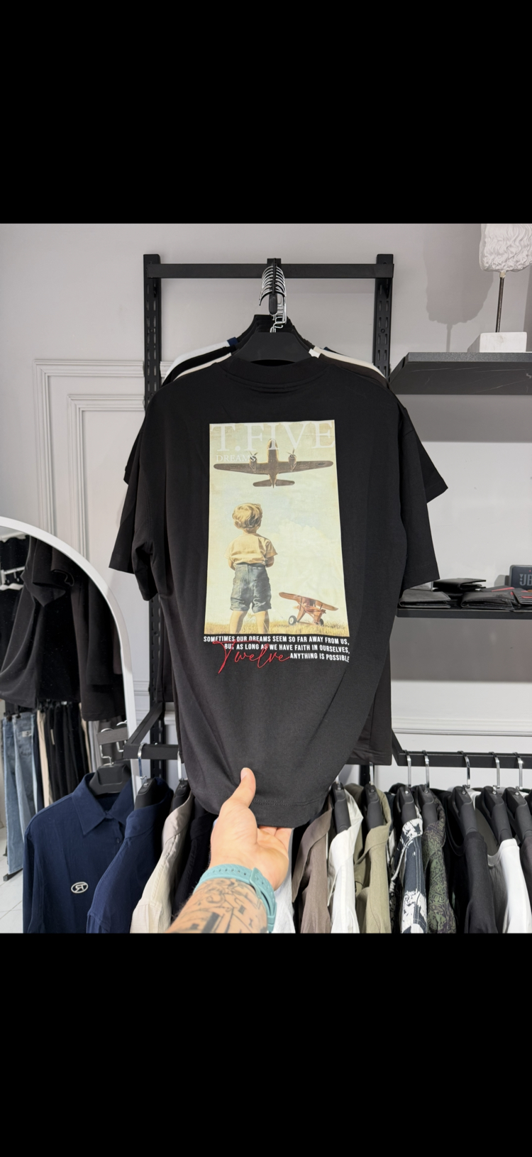 T.FIVE Oversize Baskılı Erkek Tişört – Siyah