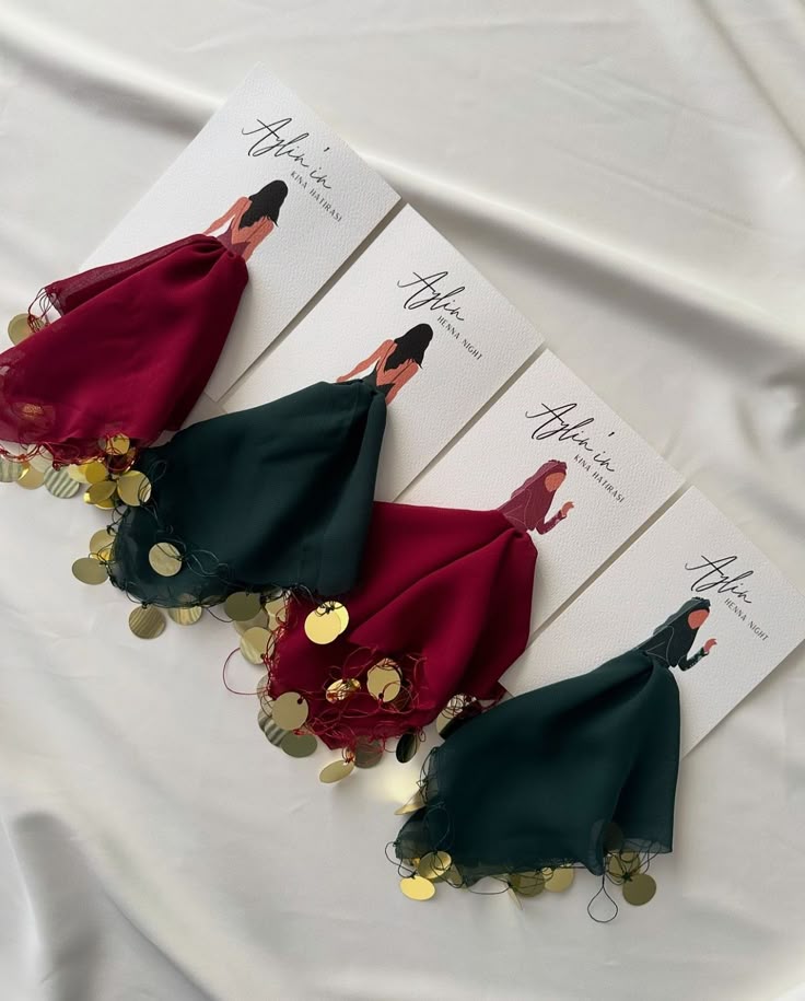 Bordo-Gold Pullu Şifon Mendil Seti - Kına | Nikah | Hediye ( 5 Adet)