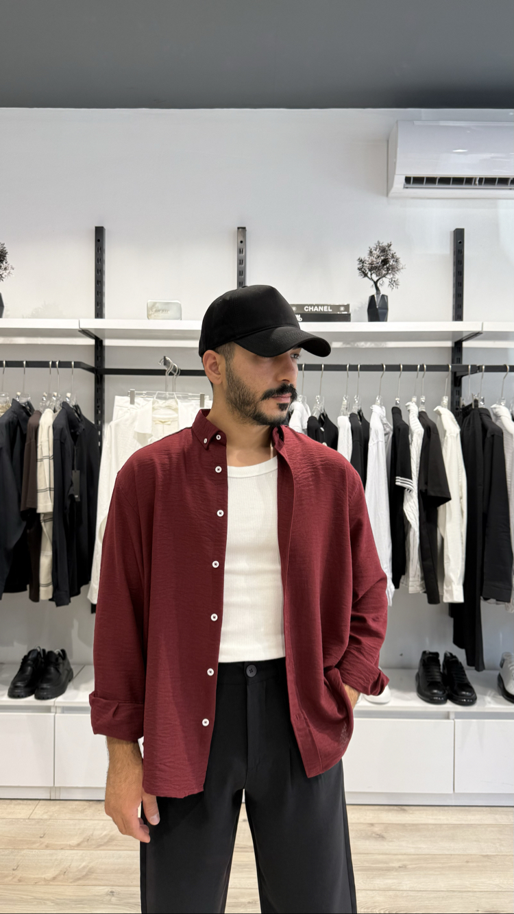 Gobiş Kumaş Gömlek Oversize Bordo