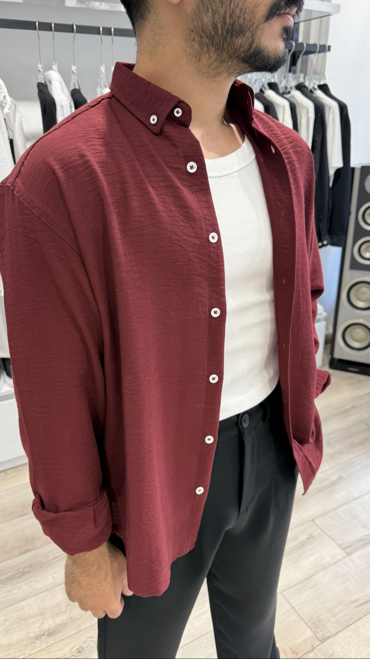 Gobiş Kumaş Gömlek Oversize Bordo