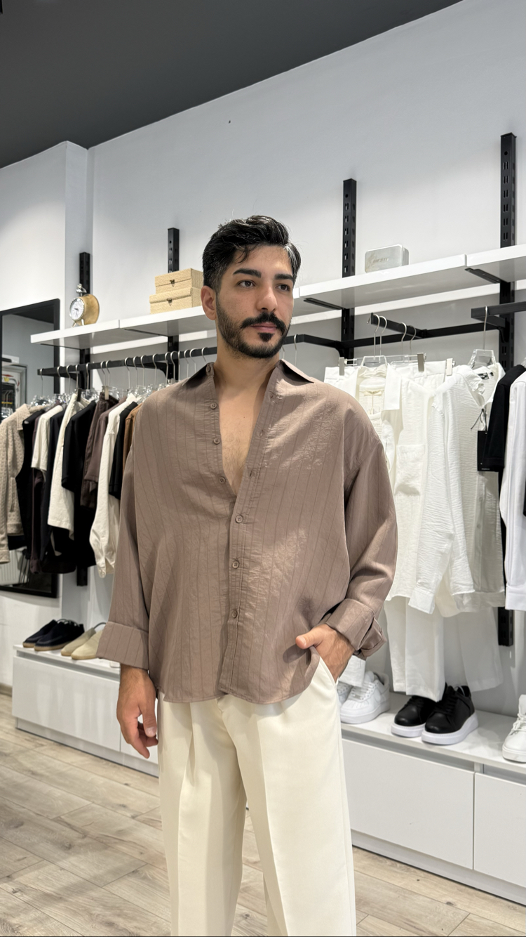 Modal Gömlek Çizgili Oversize