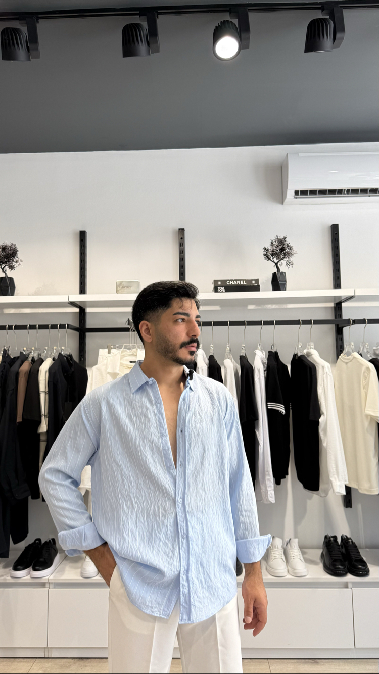 Çizgili Gömlek Oversize Bebe Mavi