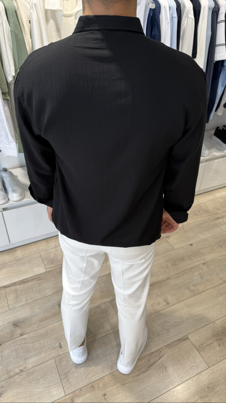 Tencel Siyah Çizgili Gömlek