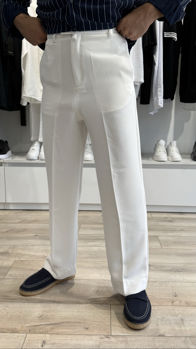 Baggy Yüksek Bel Pantolon Beyaz
