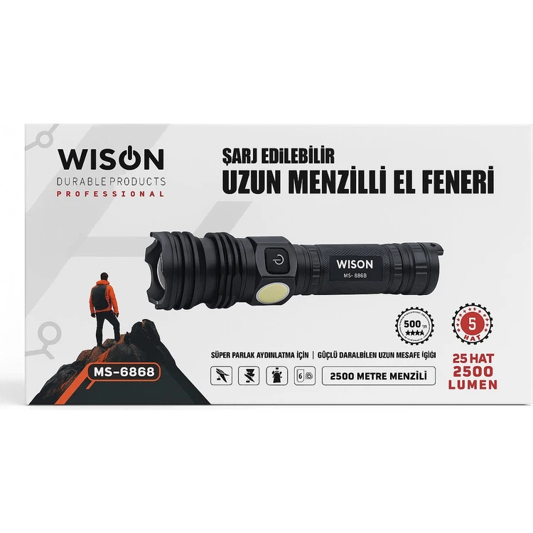 Wison Ws-6868 2500 Lümen 25 W Uzun Menzilli Zoomlu El Feneri