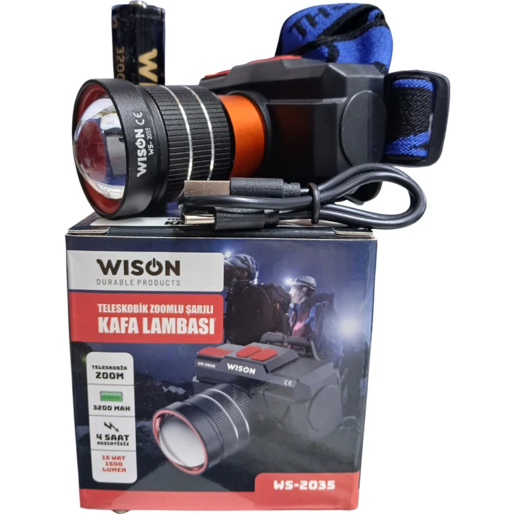 Wison Ws-2035 1500 Lümen 15W Teleskobik Zoomlu Şarjlı Kafa Lambası