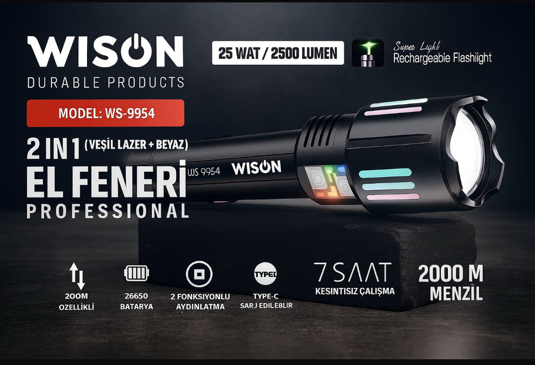 Wison Ws-9954 2 İn 1 2500 Lümen 25 Wat Profesyonel El Feneri