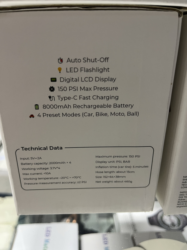Venandin Aırgon 8000 Mah Araç Komprasör ve Araç Takviyesi Powerbank