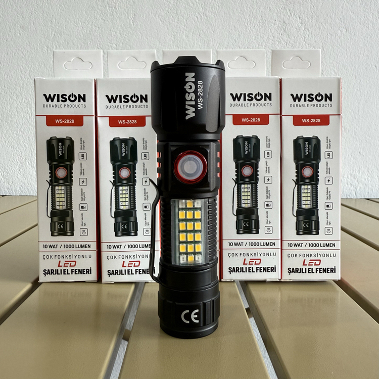 Wison Ws-2828 10W 1000 Lümen Çakarlı Şarjlı El Feneri