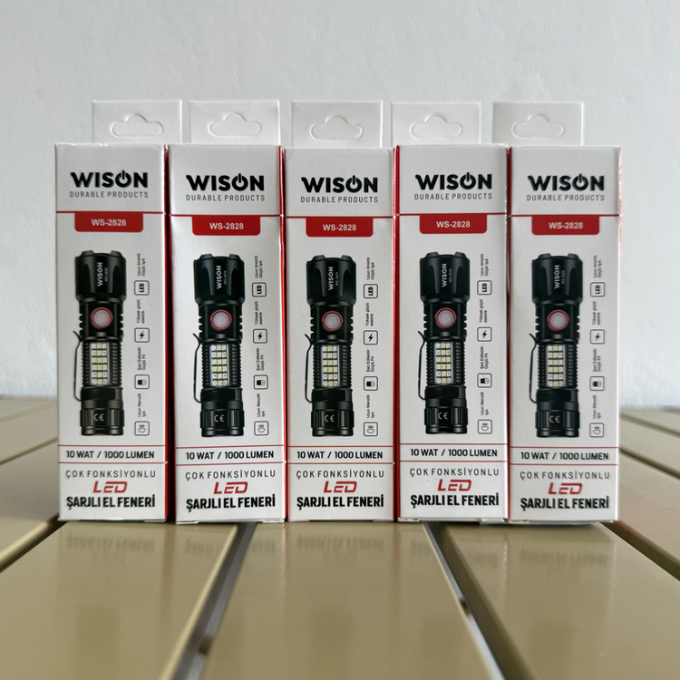 Wison Ws-2828 10W 1000 Lümen Çakarlı Şarjlı El Feneri