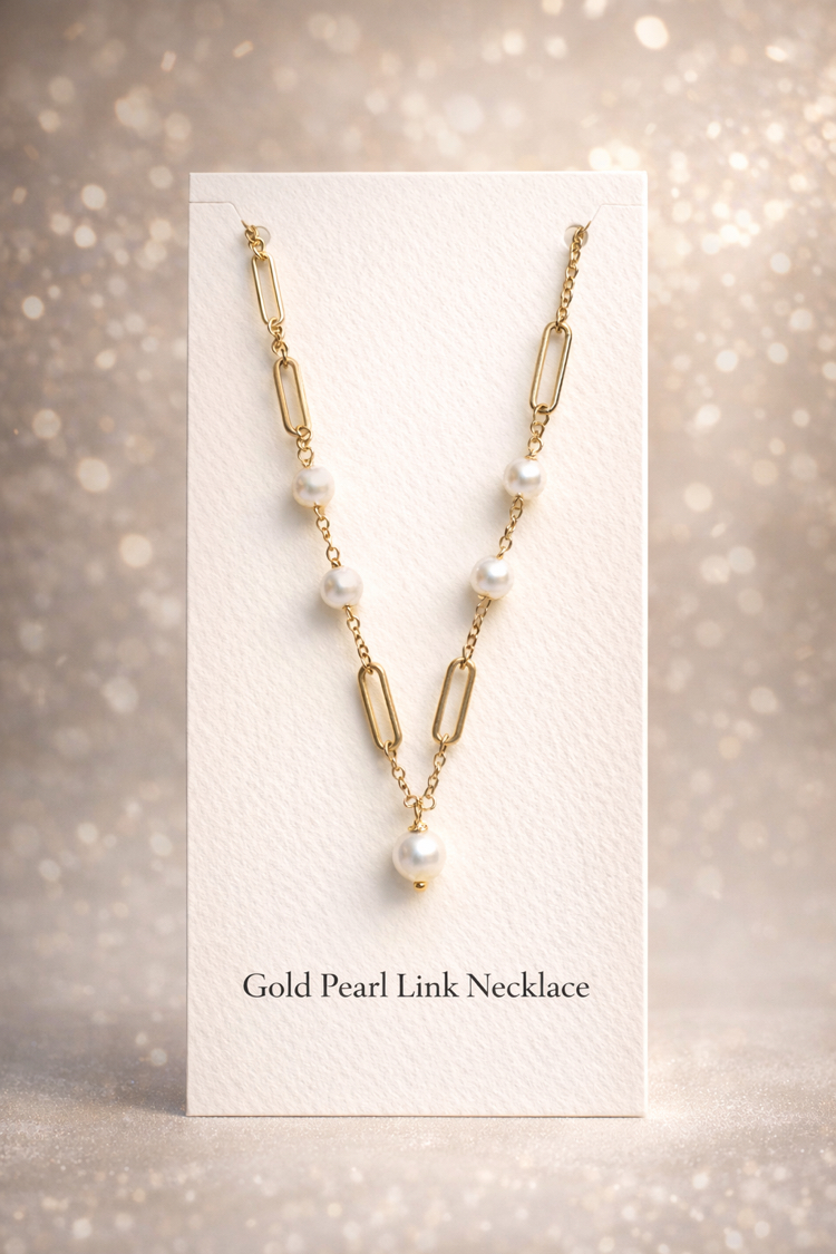Gold Pearl Link Kolye