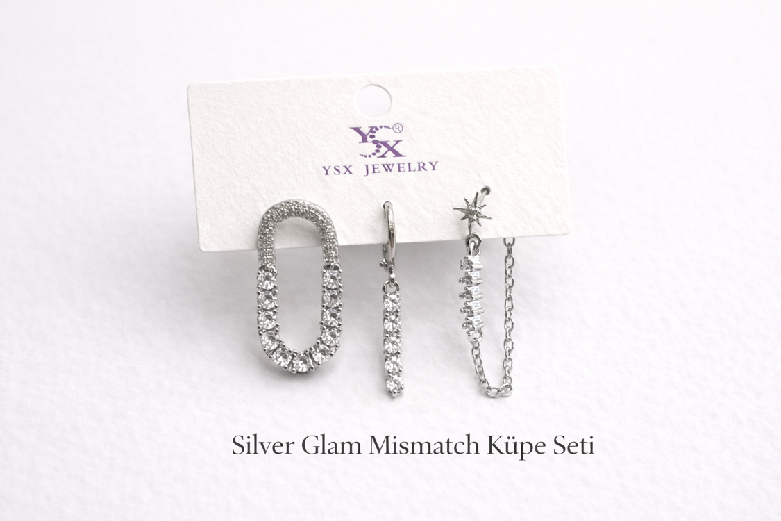 Silver Glam Mismatch Küpe