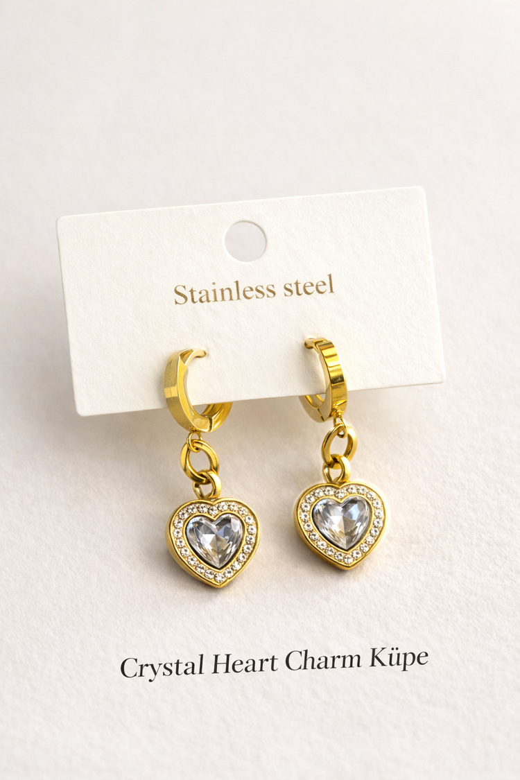 Crystal Heart Charm Küpe