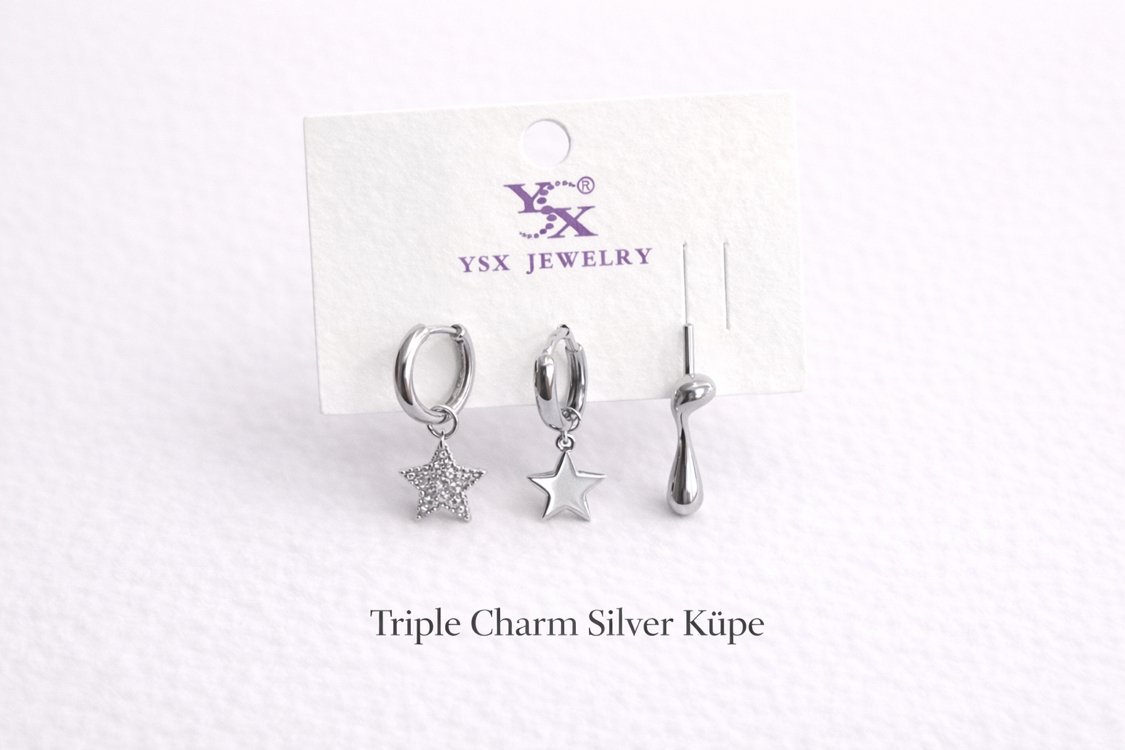 Triple Charm Silver Küpe