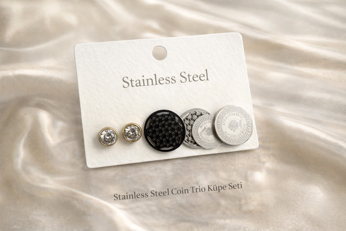 Steel Coin Trio Küpe Seti