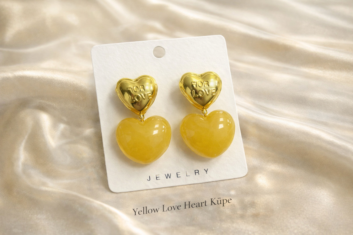 Yellow Love Heart Küpe