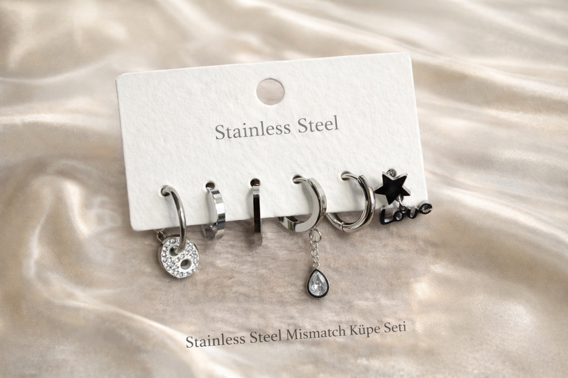 Stainless Steel Mismatch Küpe Seti