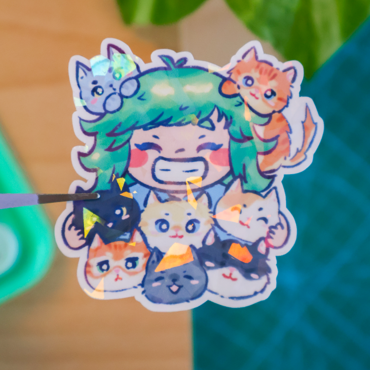 Basia With Cats Hologram Sticker