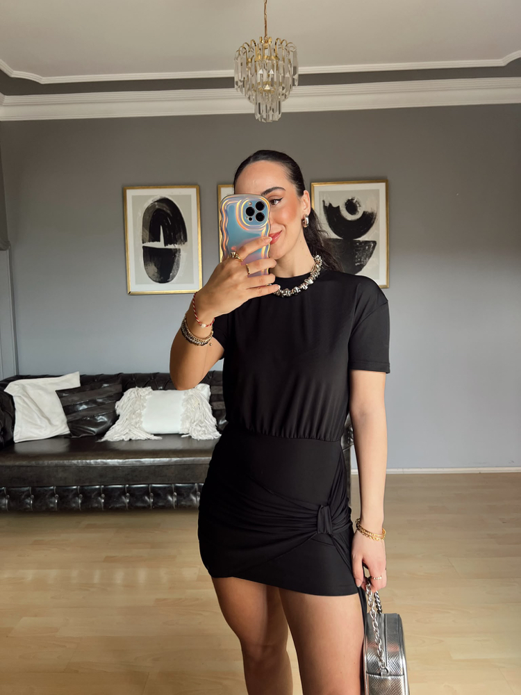 Tül Detaylı Mini Elbise