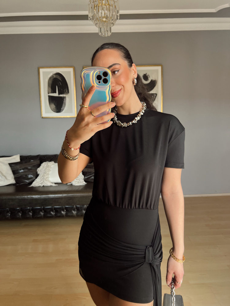 Tül Detaylı Mini Elbise