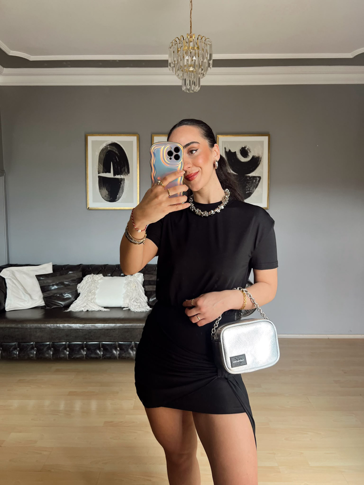 Tül Detaylı Mini Elbise