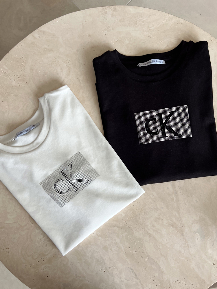 Ck Taşlı Siyah Tişört
