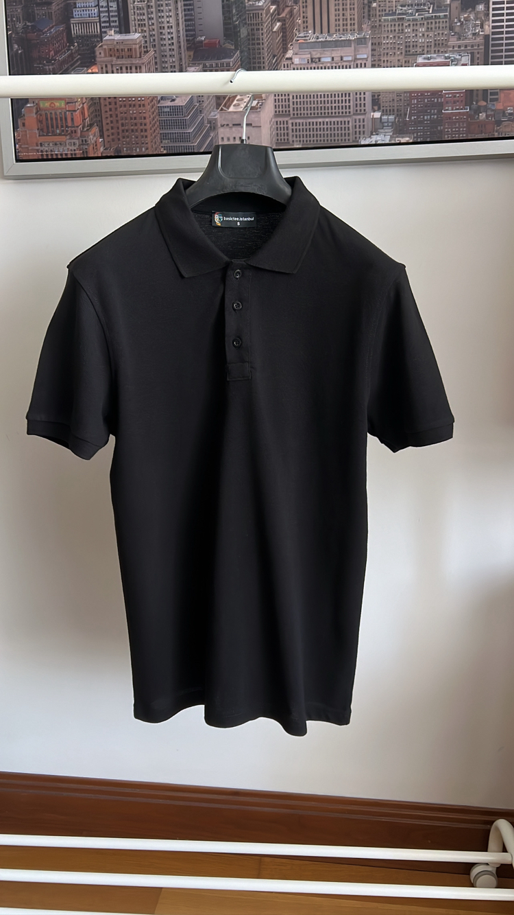 Siyah Polo Yaka - 190 GSM pike kumaş