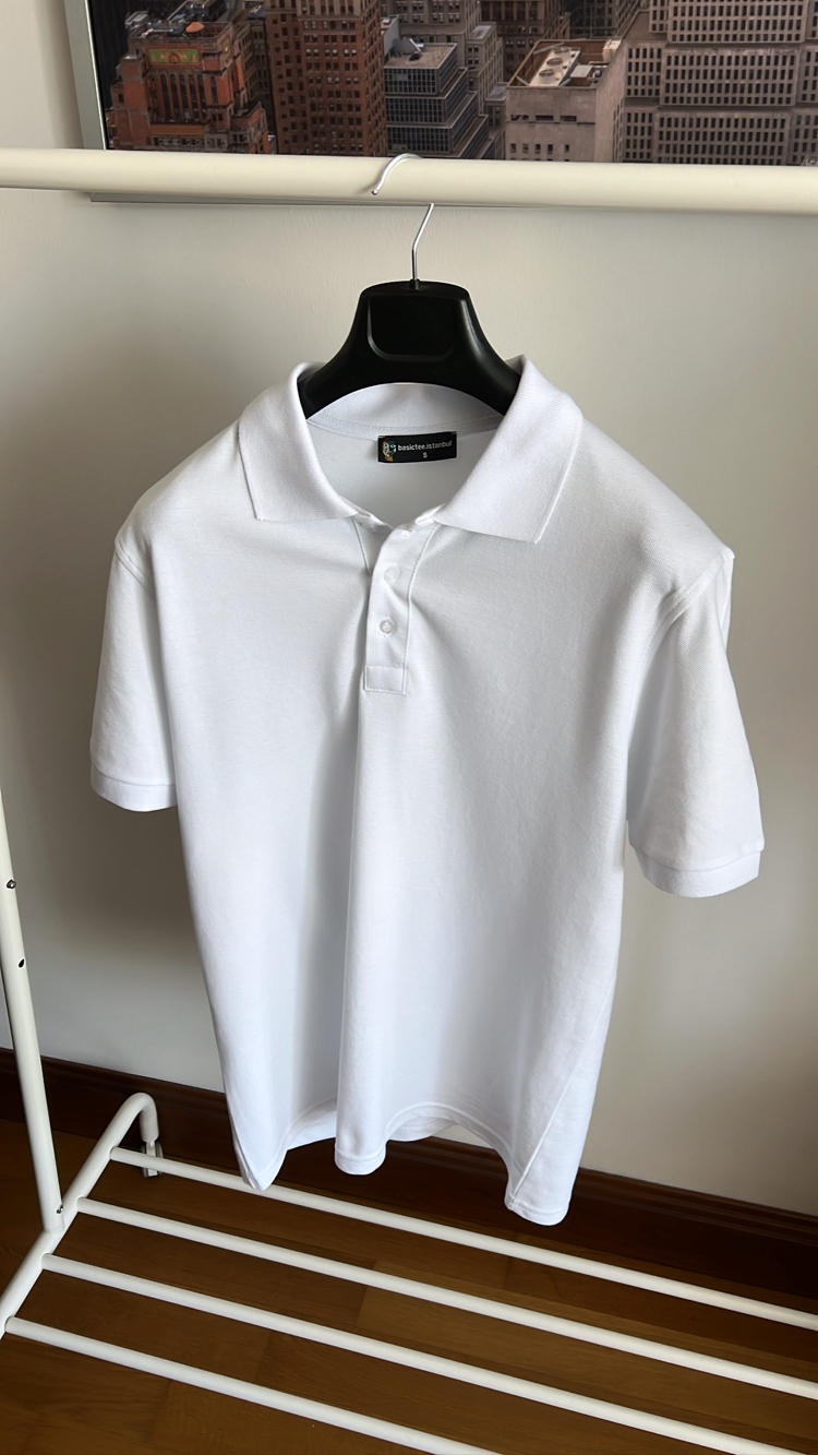 Beyaz Polo Yaka - 190 GSM pike kumaş