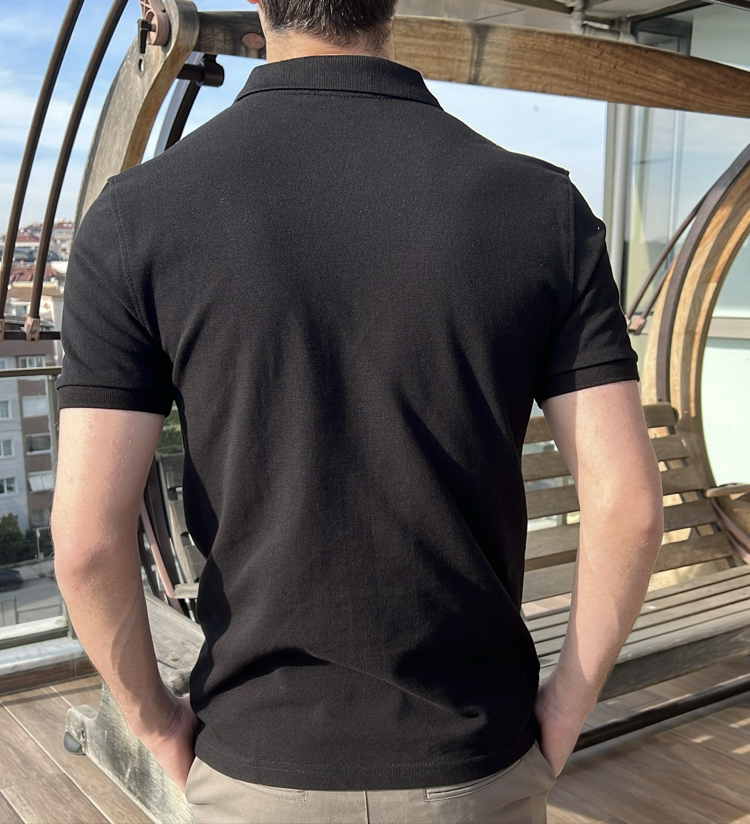 Siyah Polo Yaka - 190 GSM pike kumaş