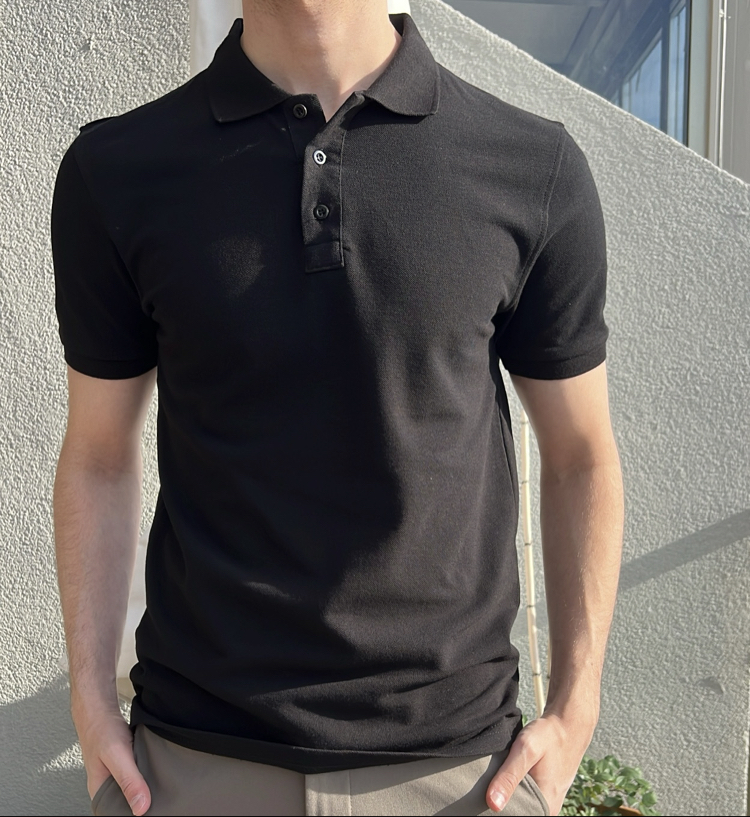 Siyah Polo Yaka - 190 GSM pike kumaş