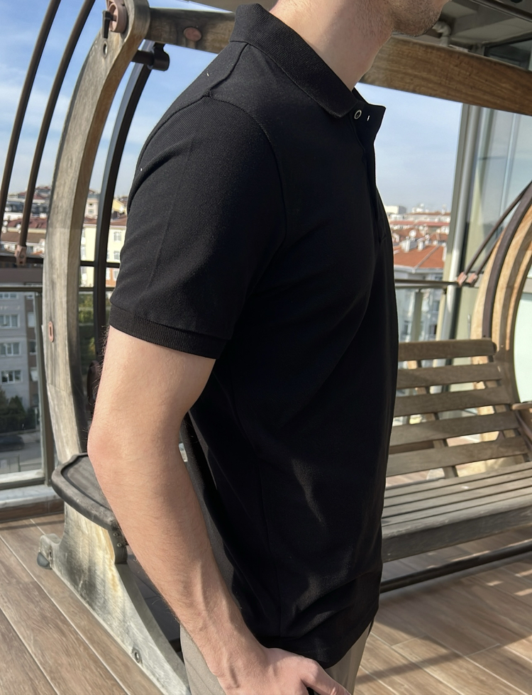 Siyah Polo Yaka - 190 GSM pike kumaş