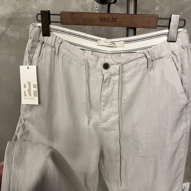 Rich famous keten pantolon taş