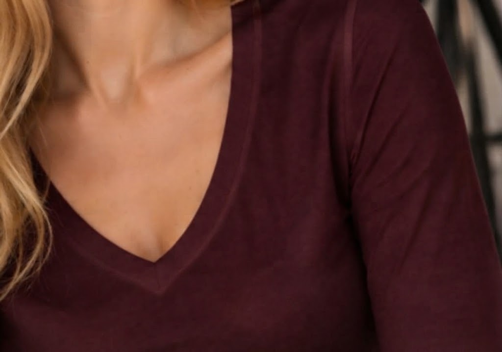 Premium Relax Fit V Yaka Uzun Kollu Tişört Bordo