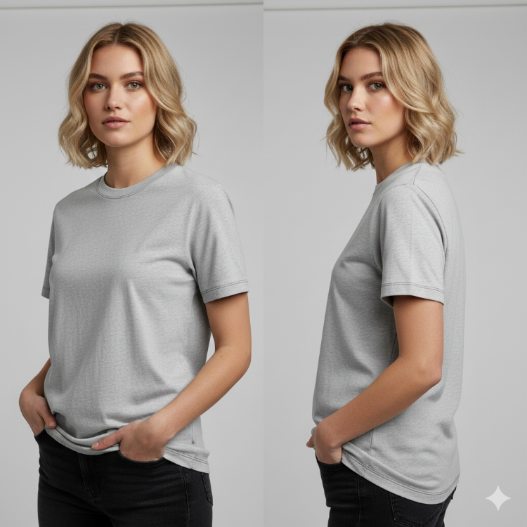 Premium Touch Unisex Gri Basic Tişört