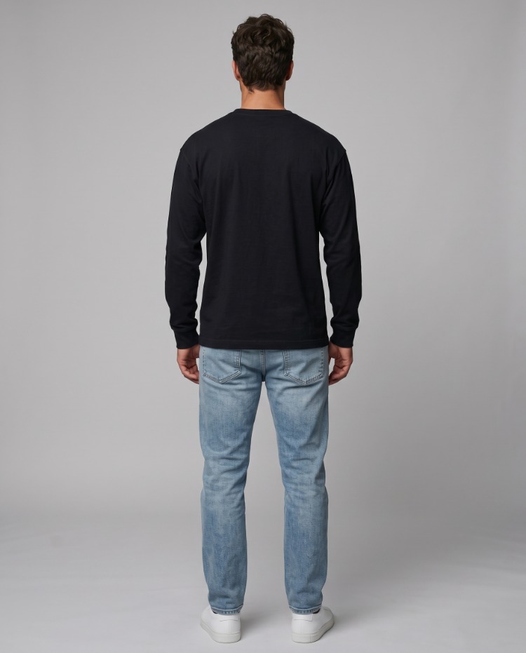 Premium Essential Siyah Yarım Oversize Uzun Kollu Tişört