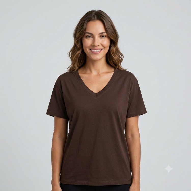 Premium Relax Fit V Yaka Tişört Acı Kahve 