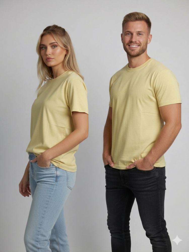 Premium Touch Unisex Sarı Basic Tişört