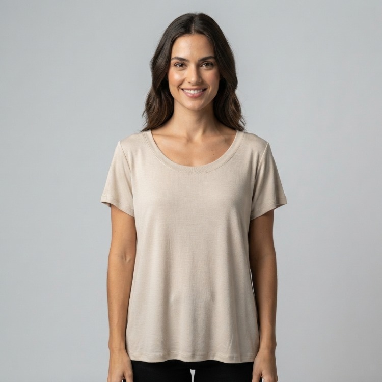 Premium Relax Fit Oval Yaka Tişört Bej