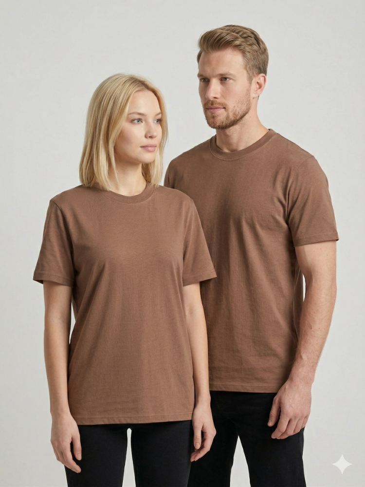 Premium Heavy Unisex Sütlü Kahve Basic Tişört
