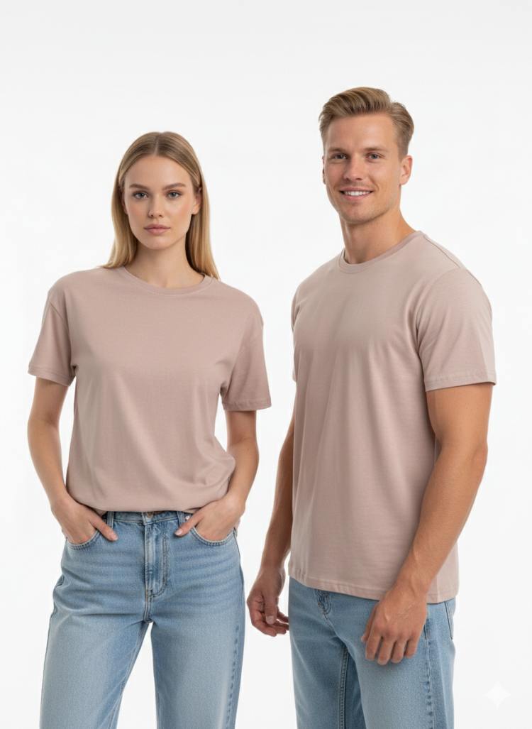 Premium Touch Unisex Pudra Basic Tişört