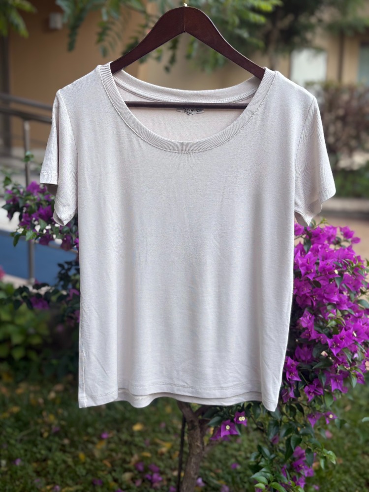 Premium Relax Fit Oval Yaka Tişört Kırık Beyaz