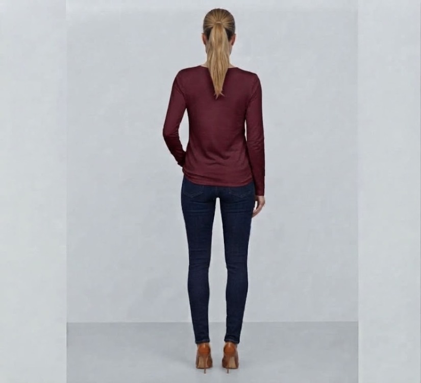 Premium Relax Fit V Yaka Uzun Kollu Tişört Bordo