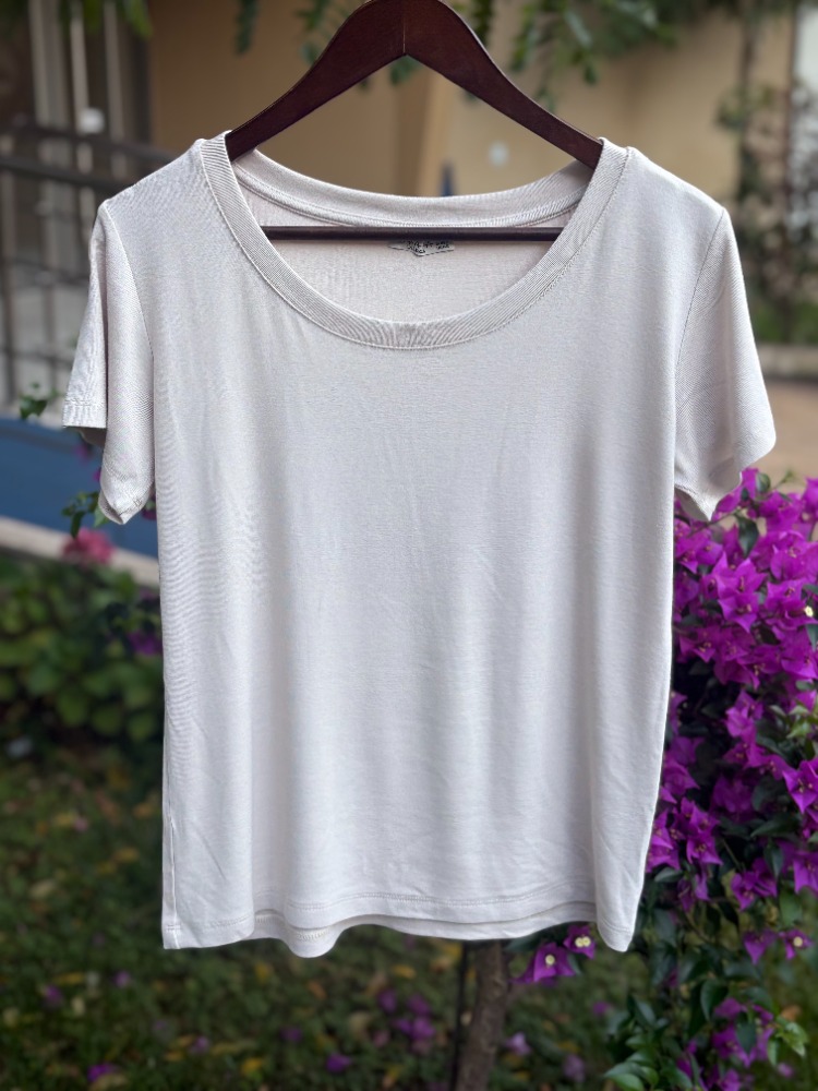 Premium Relax Fit Oval Yaka Tişört Bej