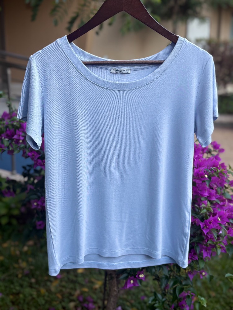 Premium Relax Fit Oval Yaka Tişört Açık Mavi