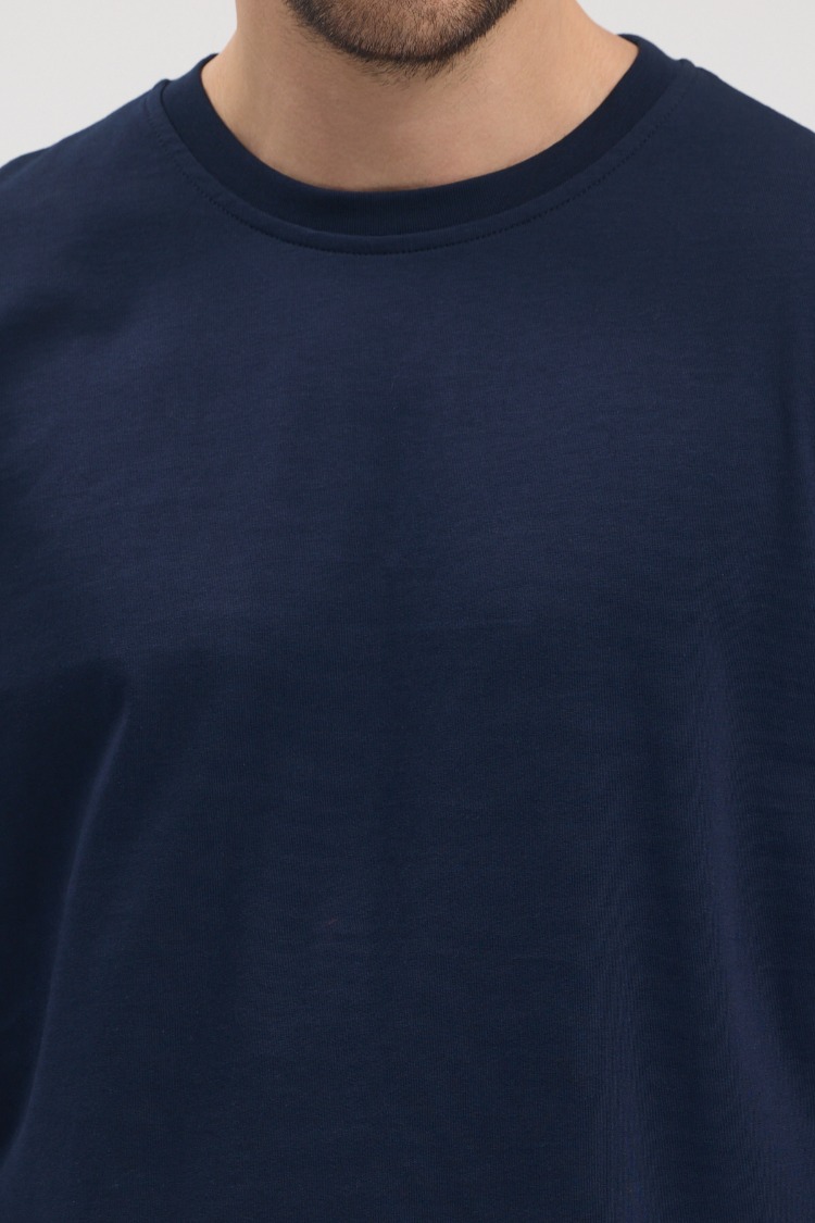 Premium Essential Lacivert Yarım Oversize Uzun Kollu Tişört